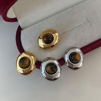 Natürliche Tigerauge Stein Stud Runde Maillard Licht Luxus Hohe Sinn Stil Retro Kleine