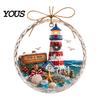 Festive Party Decor Supplies Ocean Themed Christmas Ornaments, Lighthouse/Wreath/Santa Claus/Xmas Tree/Snowman/Deer Hanging Tree Ornaments for