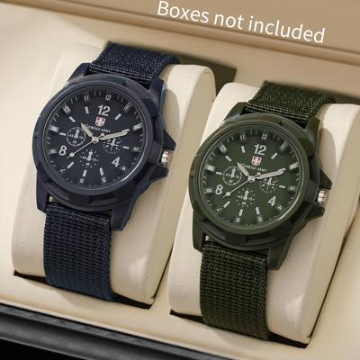 2PCS/Set Men Sports Watches Casual Military Quartz Watch Nylon Band Male Clock Wristwatches Relogios Masculino