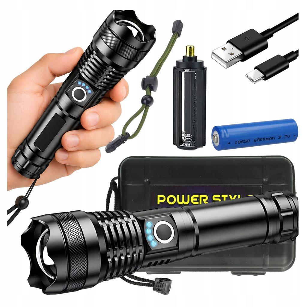 [PACZA] Tactical LED Flashlight with Zoom Function, Rechargeable USB-C D1165