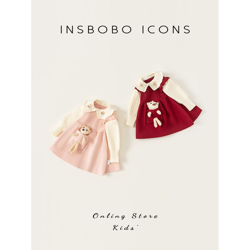 Insbobo Girls' Dress 2026 Spring New One-Year-Old Girl's Dress Children's Spring and Autumn Beautiful Princess Dress