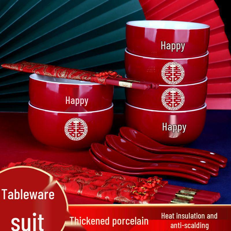 Red Wedding Bowls & Chopsticks Set - Bride's Dowry