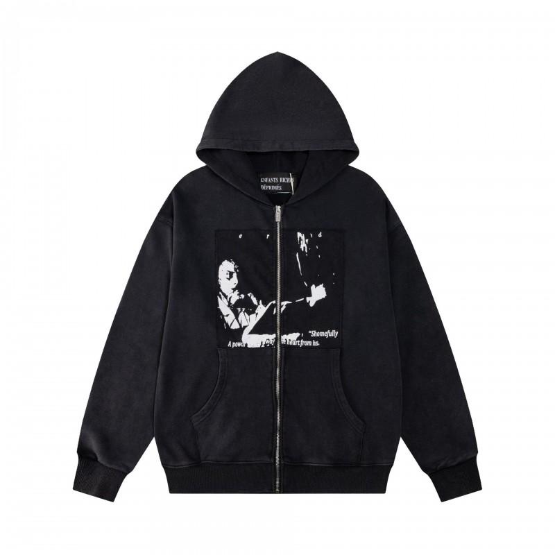 American Vintage Distressed Graphic Zip-Up Hoodie Loose Fit Sweatshirt Men Women Teens