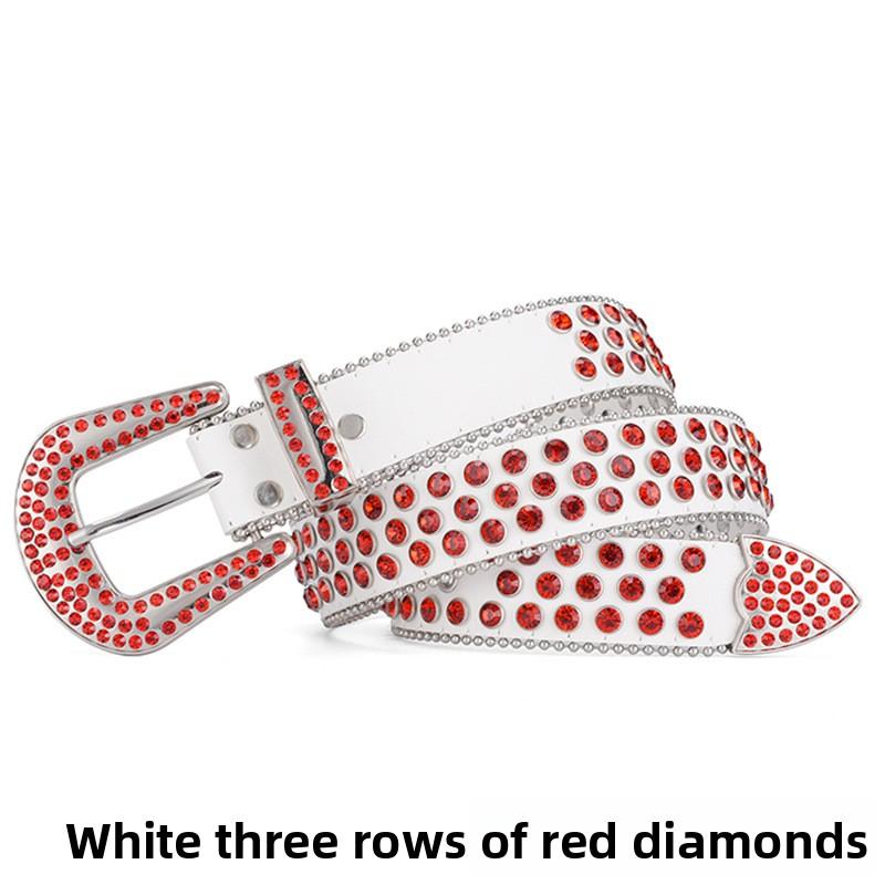 Women's European and American feng shui diamond leather belt, handmade diamond-encrusted fashionabl