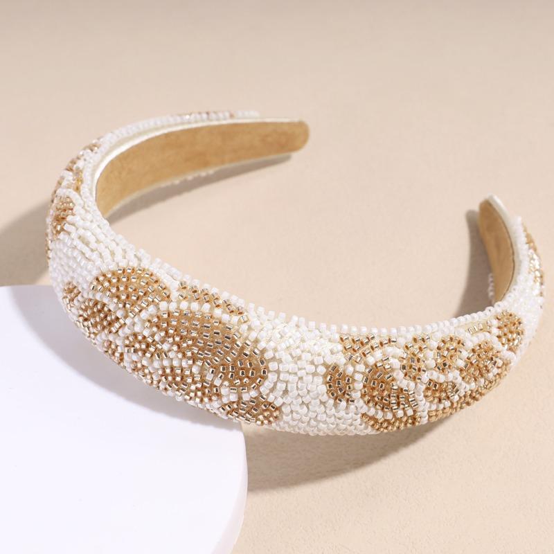 Meier Baroque seed bead headband - fashionable, heavily embellished floral high crown sponge headband шампанского