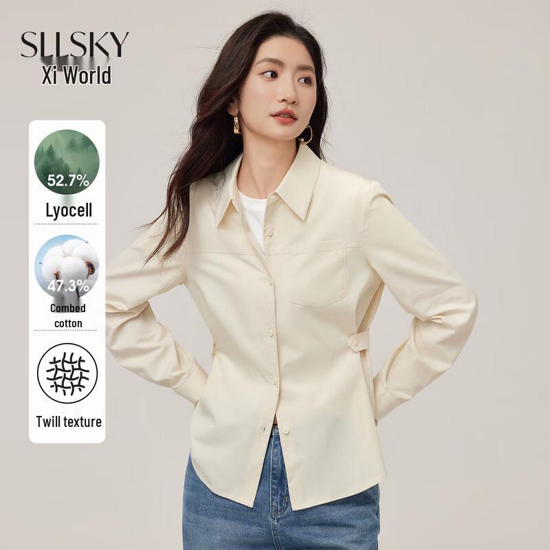 SLLSKY Women s Tencel Cotton Long Sleeve Shirt L