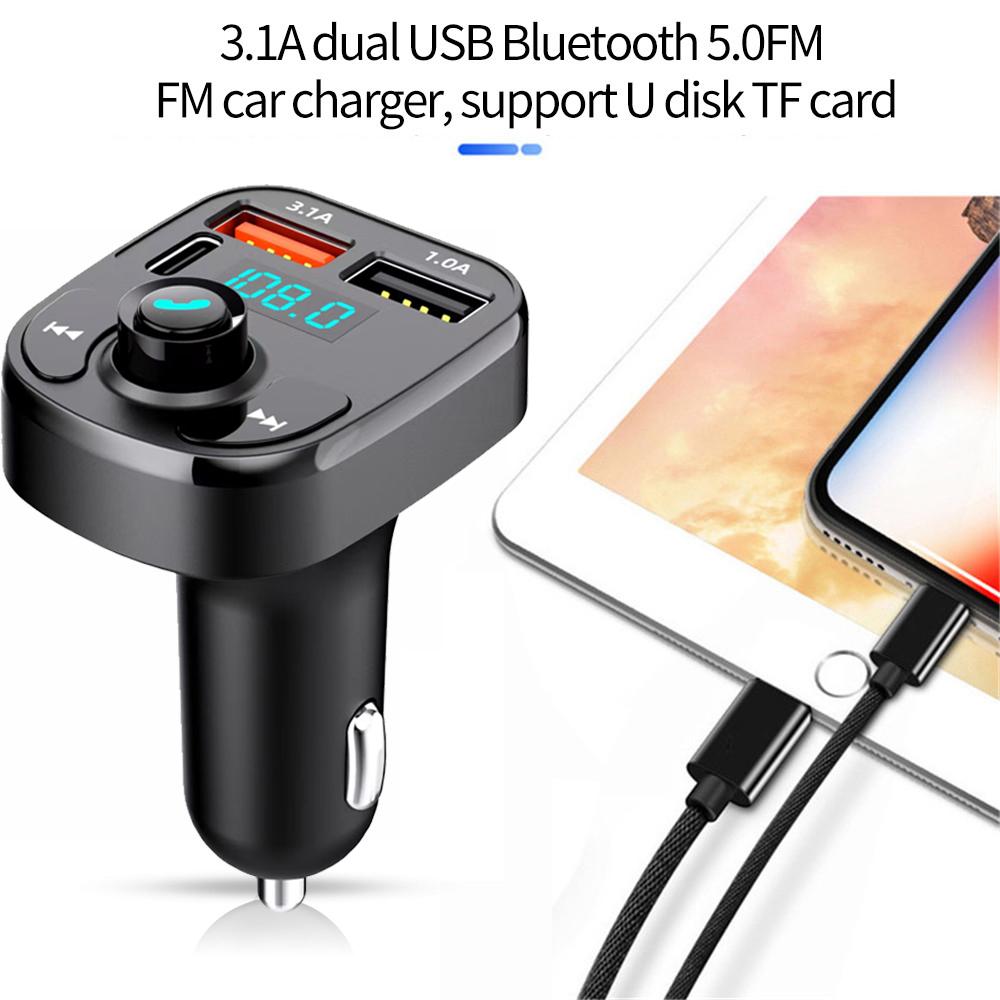 Multifunctional Dual USB Port Car Charger Wireless Bluetooth 5.0 FM Transmitter Music Adapte Hands-Free Car Kit Radio Receiver
