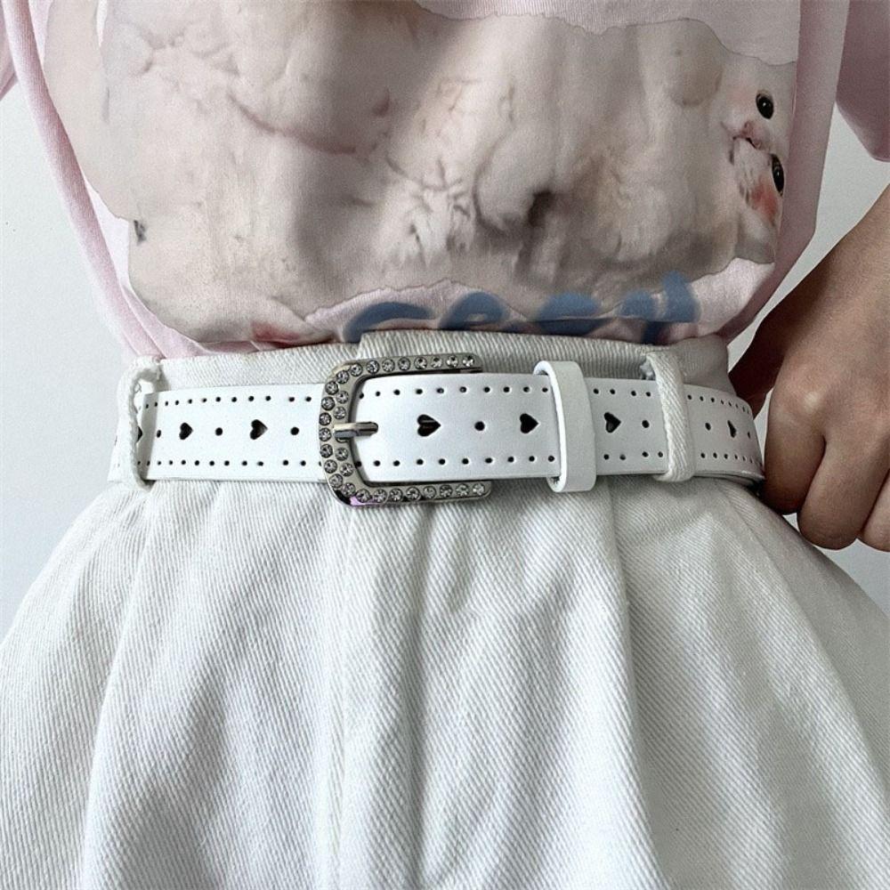 Jeans Decor Y2K Wide Belt Love Heart PU Leather Waistbands Fashion Rhinestone Waist Belt  Ladies