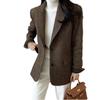 2025 Autumn Women's Versatile Wool Blend Jacket - Solid Color, Dongdaemun Korea