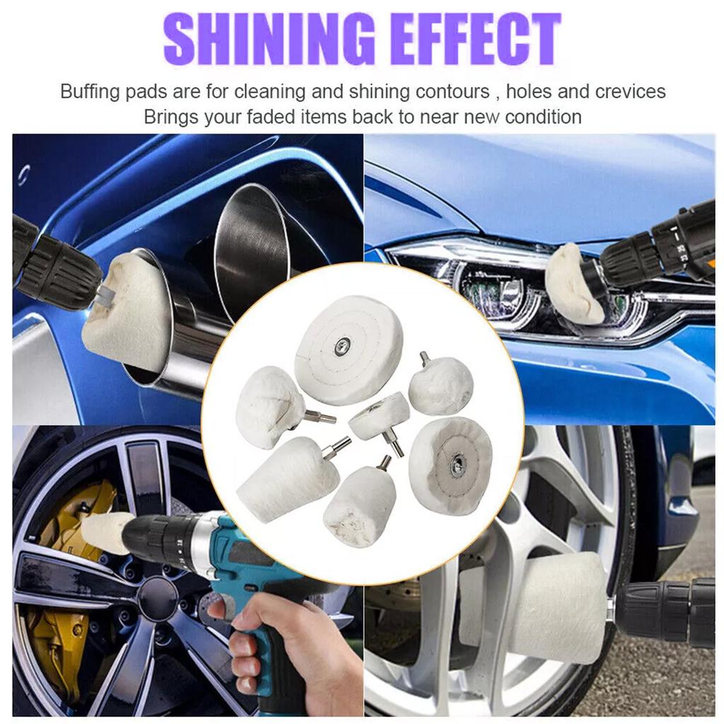 7Pcs/Set 6mm Shank Cotton Polishing Wheels Cloth Buffing Wheel Grinder For Drill Die Grinder Car Polishing Cloth Tools Accessory