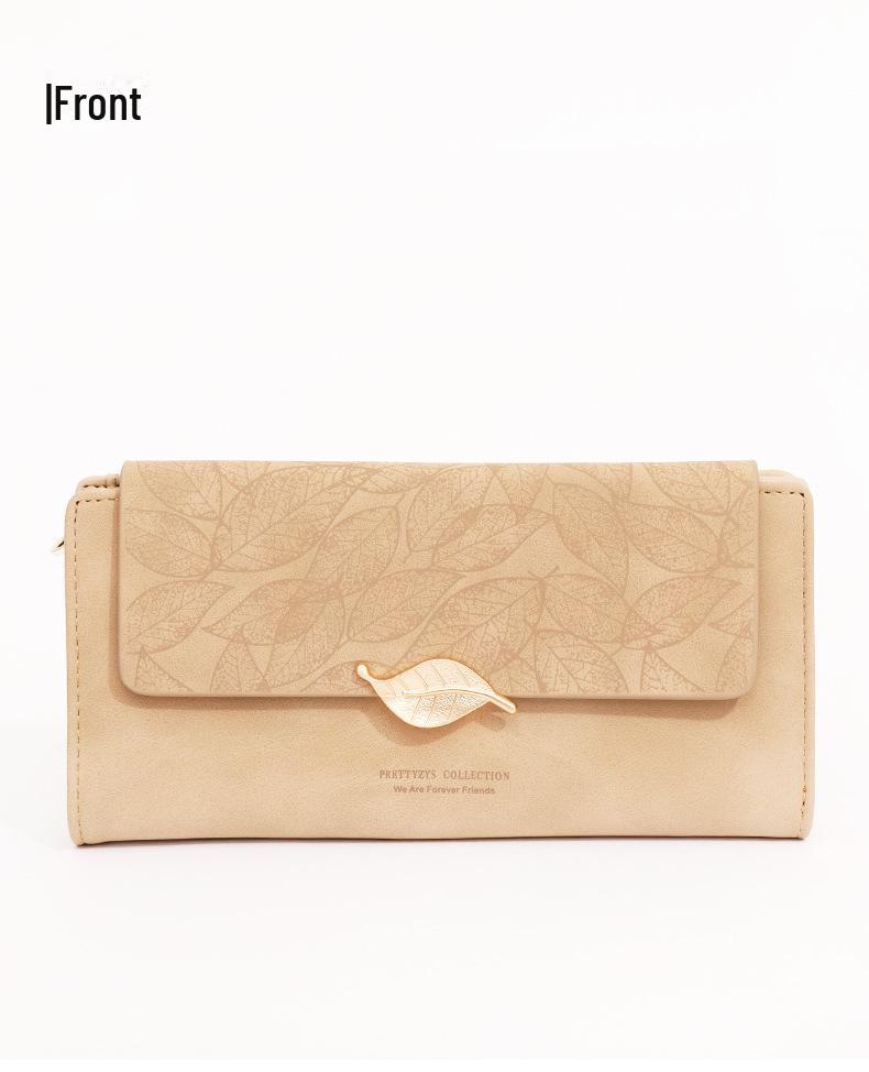 Frauen 2025 Koreanische PU Leder Retro Blatt Schnalle Lange Brieftasche