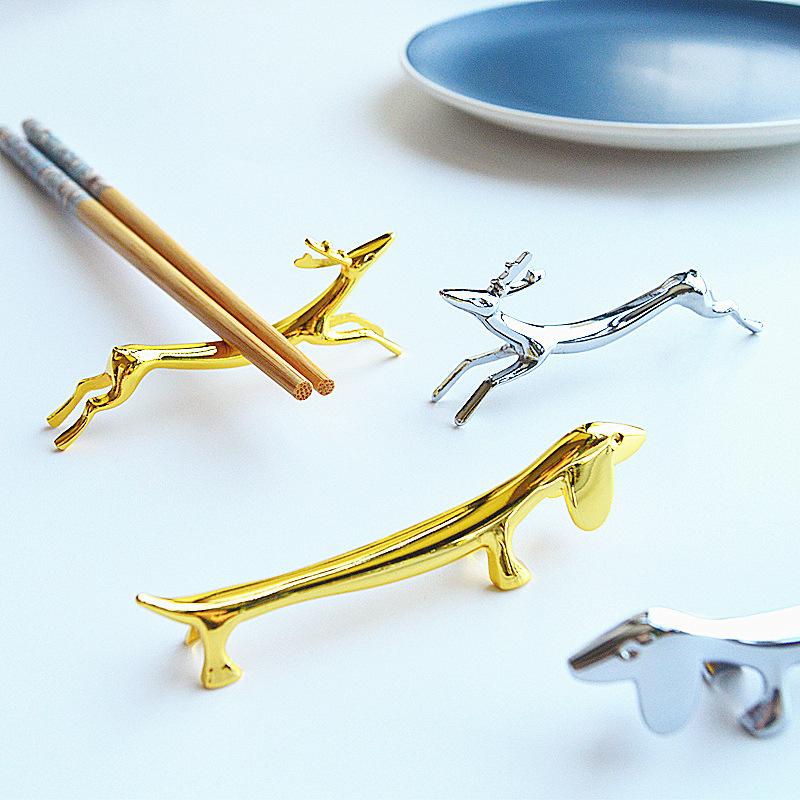 45AD121AD Art Craft Zinc Alloy Cutlery Bracket Holder Silver Cute Tableware Rack Holder Fawn /Little Dog Shape Cutlery Storage