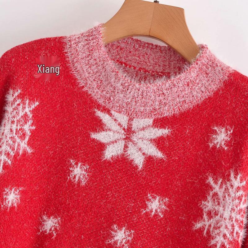 Women's Faux Mink Velvet Snowflake & Tree Sweater - 2021 Autumn/Winter European & American Style, Round Neck Pullover.