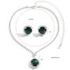 Emerald Full Diamond Square Set Necklace Earrings Jewelry Two-Piece Set