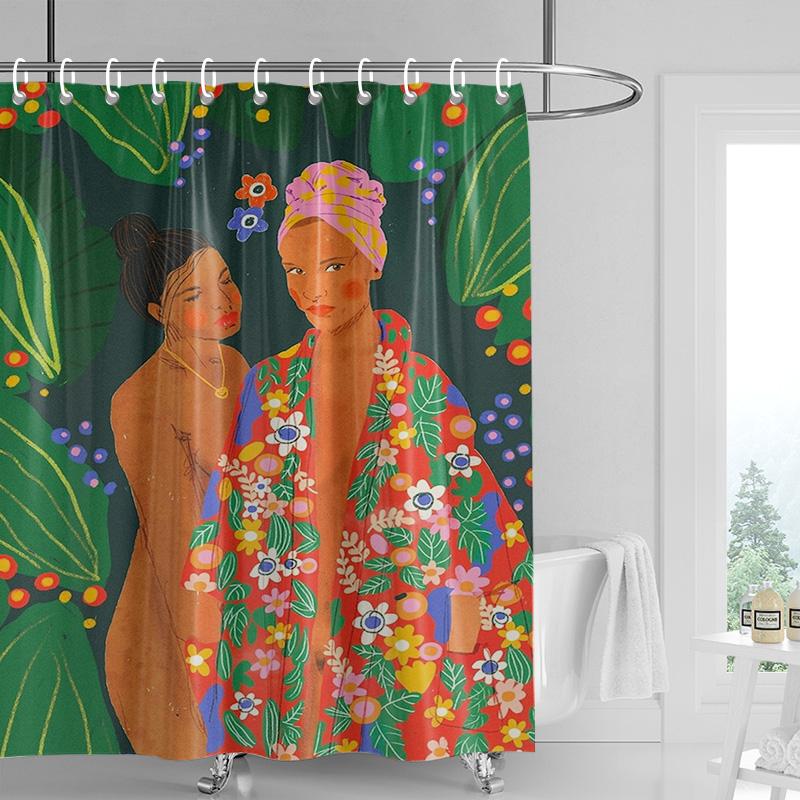 Nordic Minimalist Figure Illustration Shower Curtain Hotel Homestay Bathroom Partition Curtain Waterproof and Moisture-proof