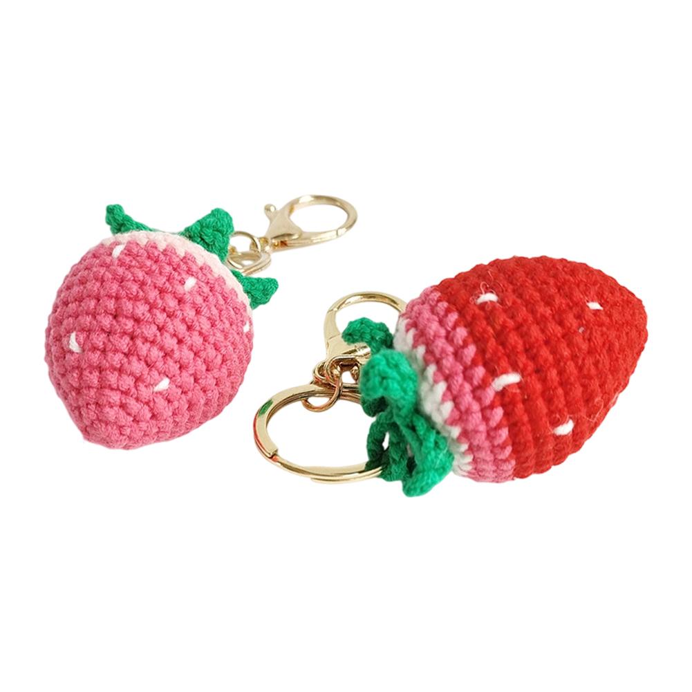 1pc Charming Handmade Crochet Fruit Keychain Creative Cartoon Hand-woven Gradient Strawberry Pendant Decoration Crafts
