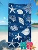1pc Blue Quick-Dry Beach Towel, Shell Starfish Coral Print, Large Multifunctional Mat for Yoga, Travel, Camping, Swimming
