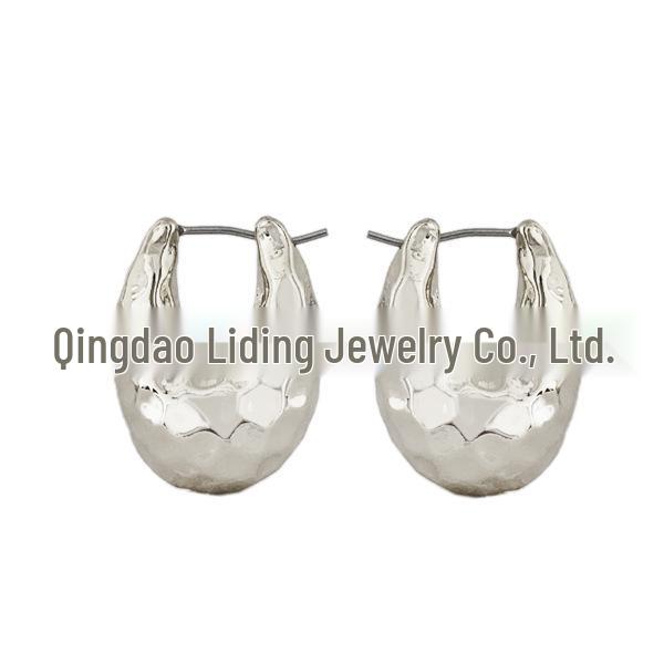 Handmade Retro French Celin-Style Oval Hammered Metal Earrings