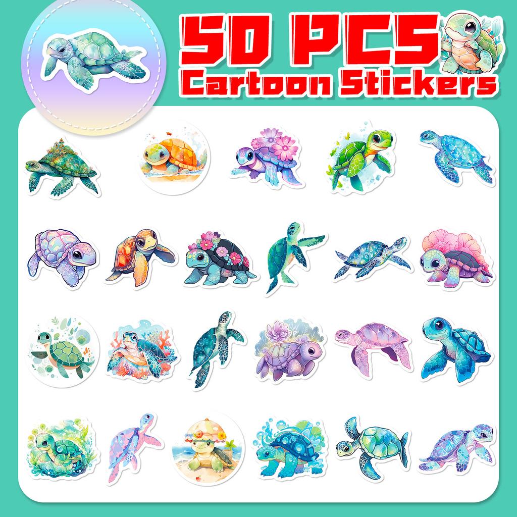 50 Blue Sea Turtle Stickers Cartoon Sea Turtle Graffiti Stickers Colorful Ocean Turtle Diy Scooter Stickers
