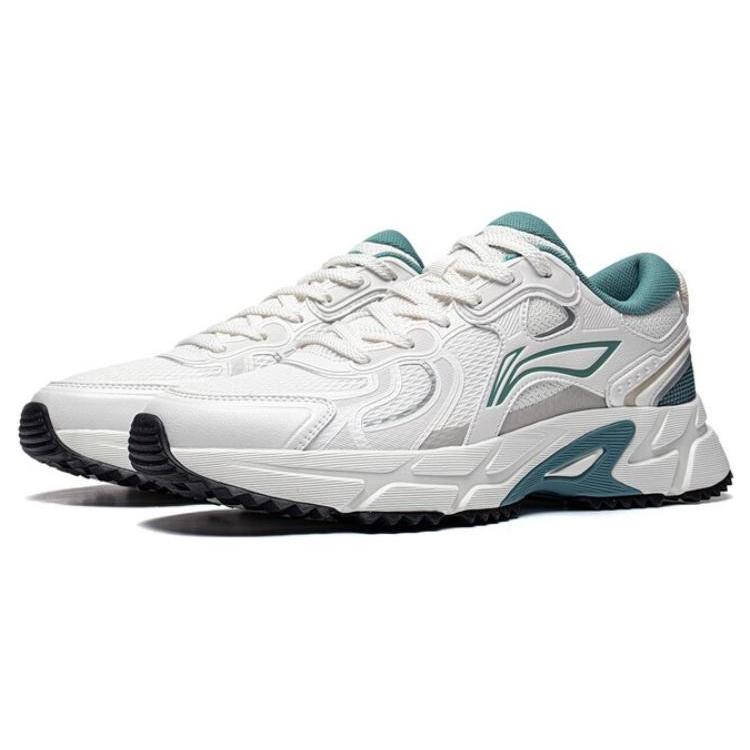 New LiNing Pick Up The Light Anti Slip And Wear Resistant Breathable Low Top Running Shoes Men's White Gray Green