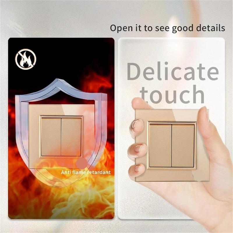 Luxury Crystal Tempered Glass Panel Gold Wall Switch Flame Retardant 2 Gang 1 Way Wall Rocker Switch On / Off WESA