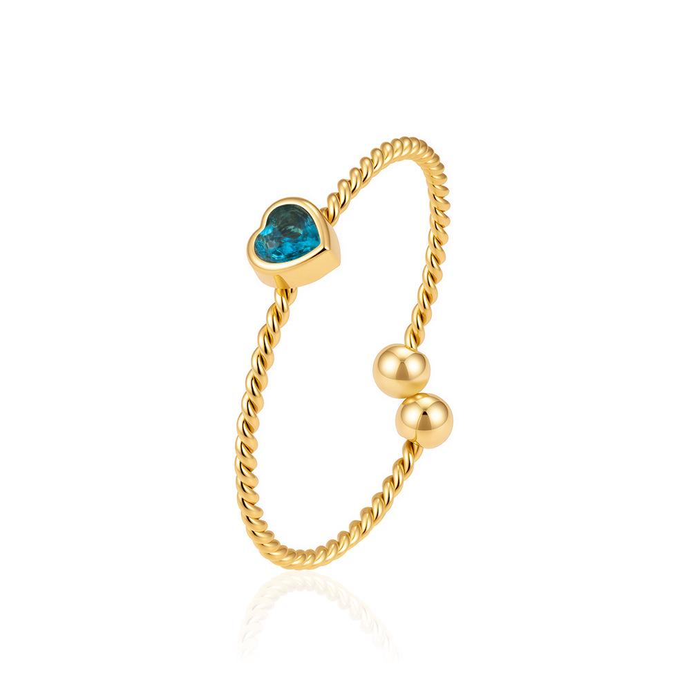 European & American Style Heart Zirconia Stainless Steel Women's Luxury Adjustable 18K Cable Ring
