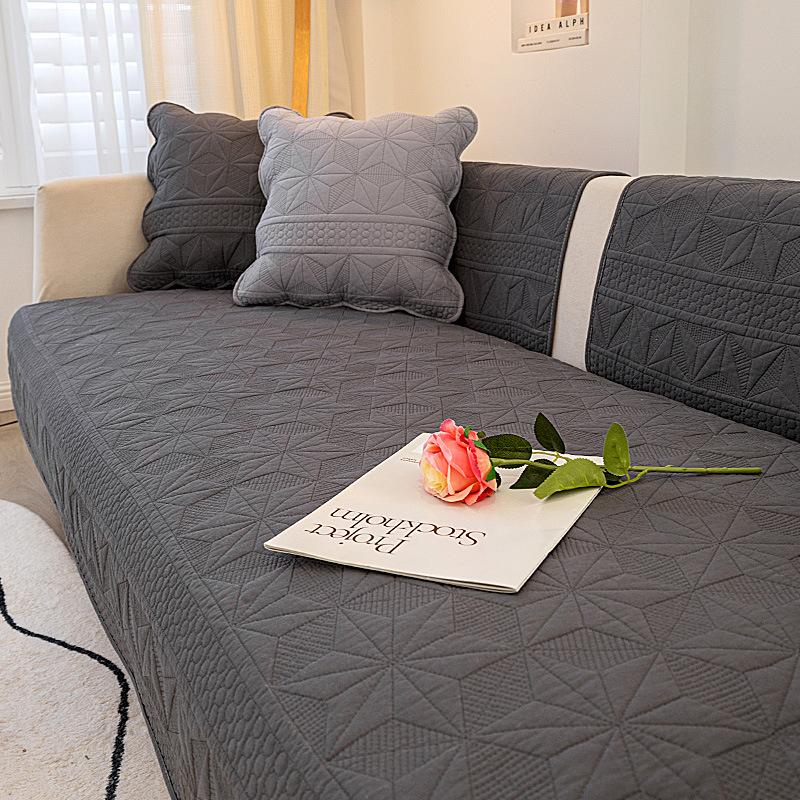 Modern Sofa Cushion Four Seasons Universal Solid Color Couch Cushion Cotton Embroidered Geometry Fabric Simplicity Sofa Cover