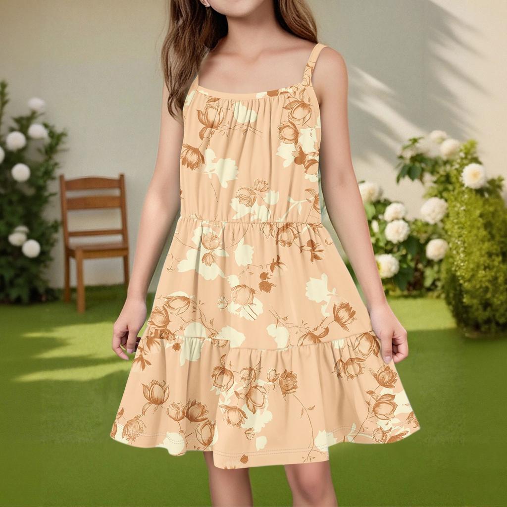 Kinder Sommer Freizeitmode Rundhals Ärmelloses Kleid