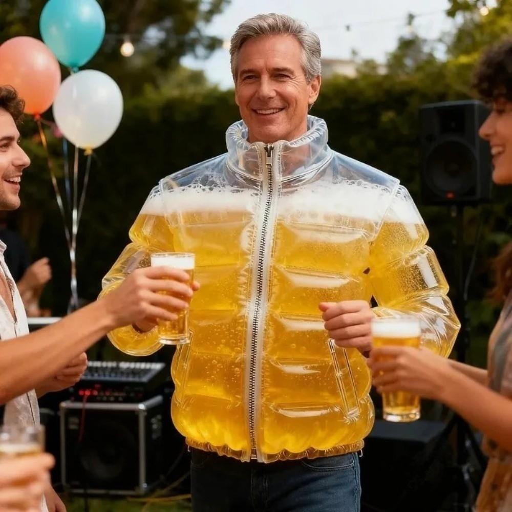 Wearable Transparent Beer Jacket Portable Beer Drinking Jacket Novelty Beer-Filled Jacket Pools