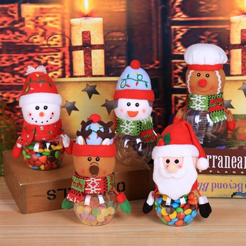 Cute Christmas Candy Storage Can Decor Gift Clear Plastic Candy Jar Gift Bottle Holder Xmas Decor