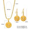18K Gold Heart-shaped Zirconia Pendant Necklace & Two Hands Print Earrings Set