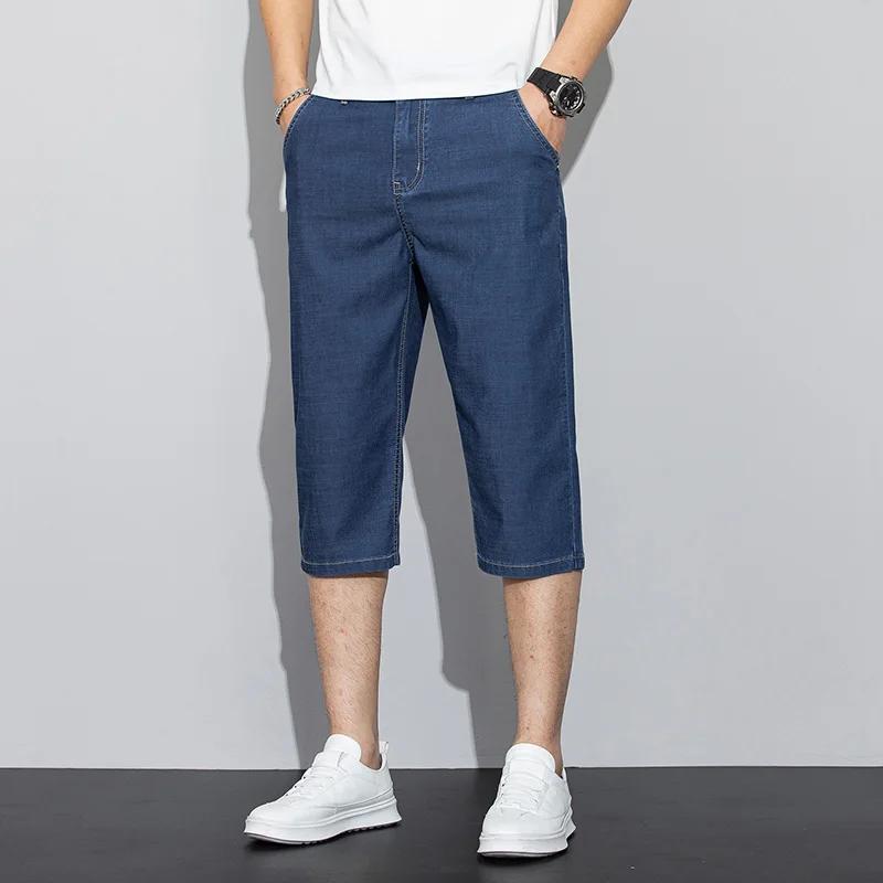 Summer Thin Men's Jeans Shorts Blue Gray Classic Style Elasticity Straight Light Business Casual Denim Shorts Male