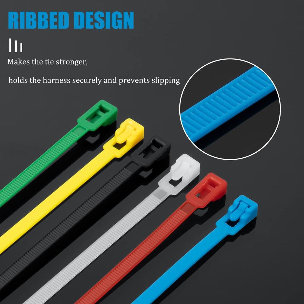 XINGO 100pcs Reusable Cable Ties, 7.6mm Wide X 450mm Long, Releaseable, Adjustable Nylon Cable Ties, Outdoor Durable, 22kg Tensile Strength, Plastic