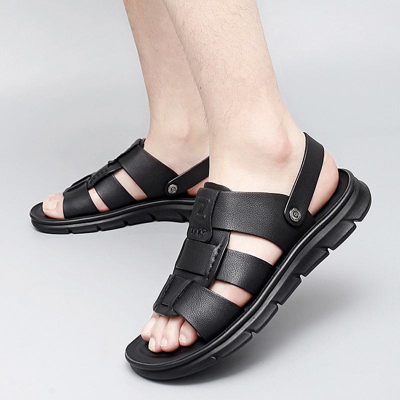 Men's Sandals 2024 Summer Fashion Comfortable Waterproof Anti Slip Leather Sandals Soft Sole Slippers Breathable Casual Shoes