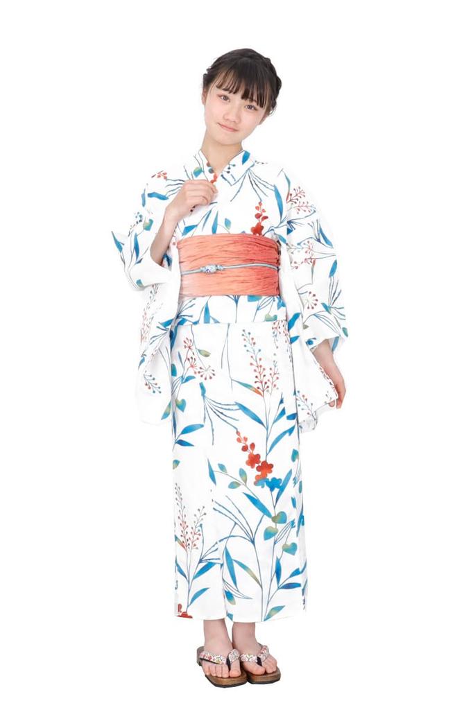 Kimono Hiroba Lovely Yukata Set with Variegated Sizes and Retro and Modern Navy Light and Yu Children's Girls' 4-Piece Weave, 130, 140, 150cm, Style,