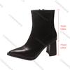 Feiern Sie Herbst und Winter Spitzschuhe High Heels Stiefeletten Schwarzes Leder Seitlicher Reißverschluss Schuhe für Damen Kurze Stiefel Damen