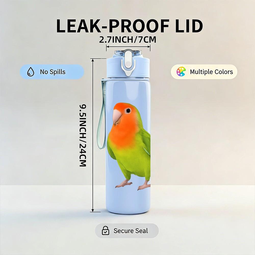 1PC Green Parrot Bird Portrait 750ml Color Plastic Sports Water Bottle Leakproof Flip Straw Lid Suitable for Sports Office Home Use