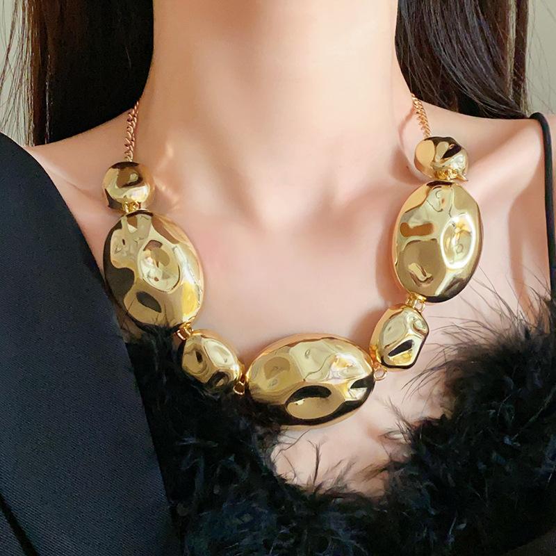 Exaggerated Wrinkle Metal Earrings for Women Hyperbole Retro Irregular Geometric Large Necklace Korean New Hiphop Jewelry Set