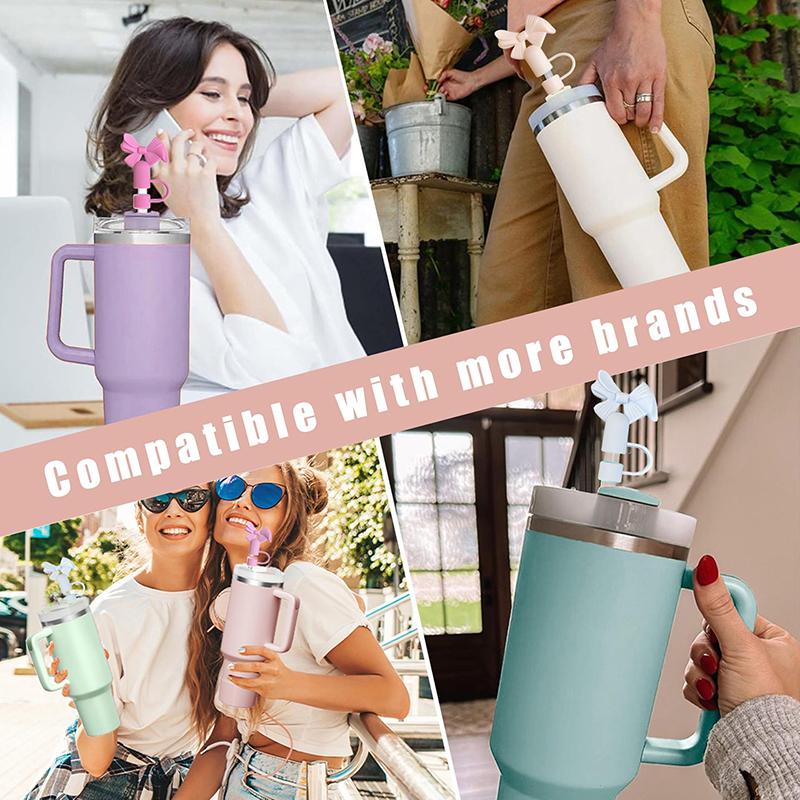 Roztomilé mašličky 10mm krytky na brčka pro Stanley Tumbler Cup příslušenství velký průměr silikonové prachotěsné krytky na brčka opakovaně použitelné