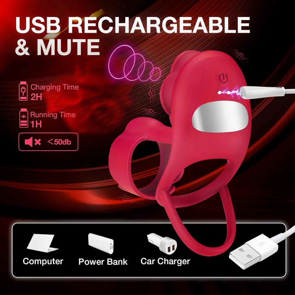 Vibrating Penis Ring Couples Sex Toys, Soft Silicone Penis Ring with Rose Clitoral Vibrator Couples Sex Toys, 10 Vibrating Adult Rose Sex Toys
