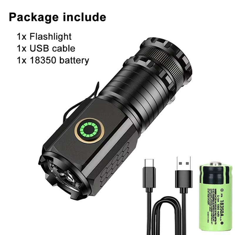 High Strong Power LED Flashlight  Mini Portable TYPE-C Rechargeable Lantern Solar Charging with Hat Clip Outdoor Camping Torch