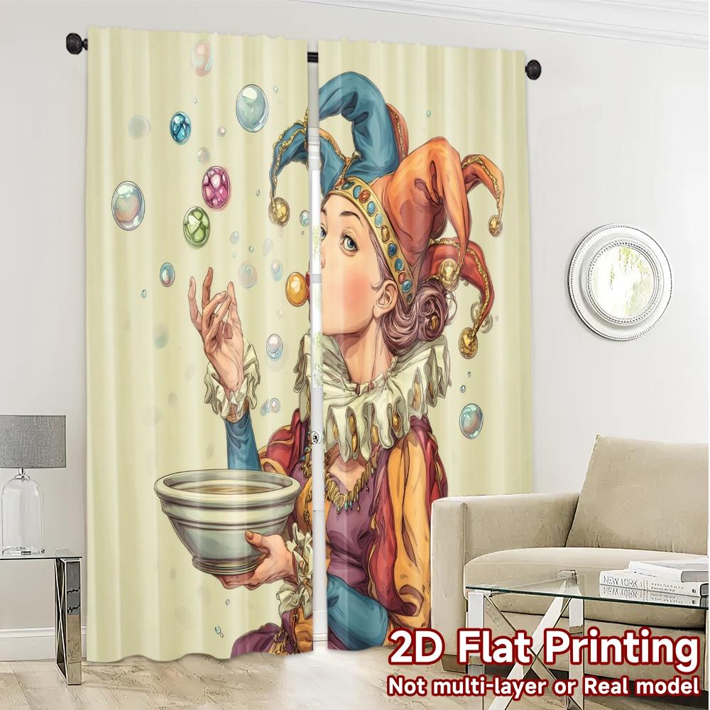Flat Printing Curtains Without Rod Jesters Bubbles Chic Fashionable Versatile Polyester Fabric Curtain Set Of 2 Made Washable