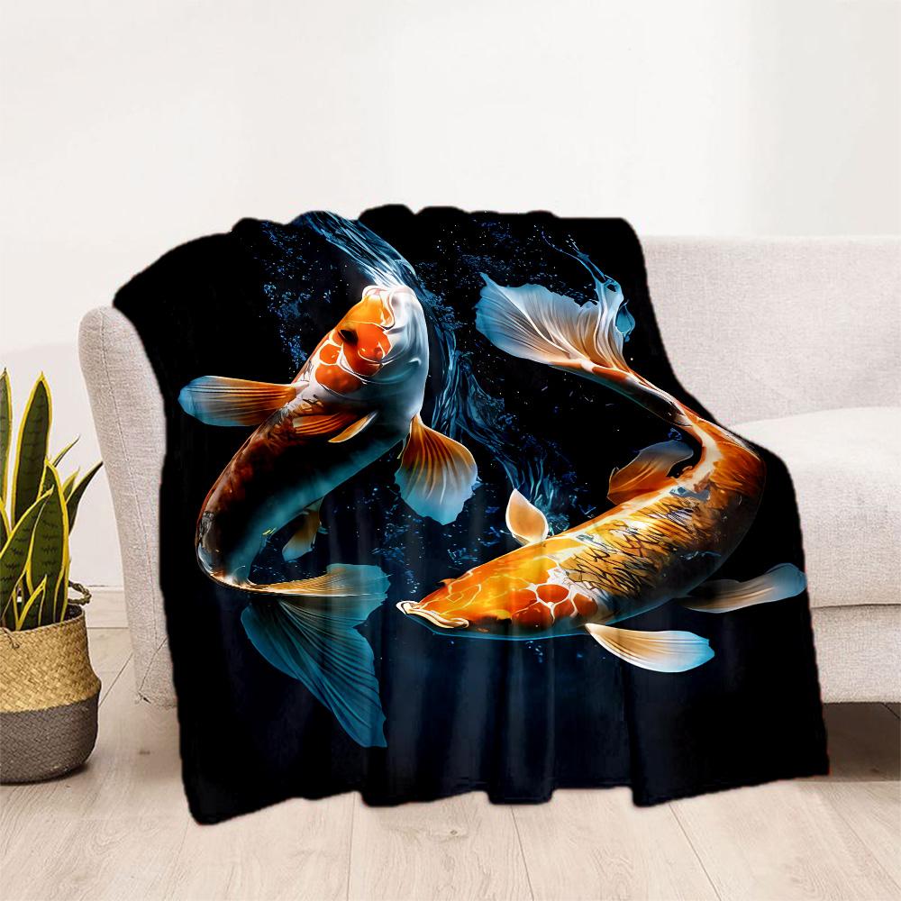Koi Fish Lake Blanket Warmthful Decor Perfect for Chair Sofa Seaside for All Seasons Digital Print Best Holiday Gift for Friends Family