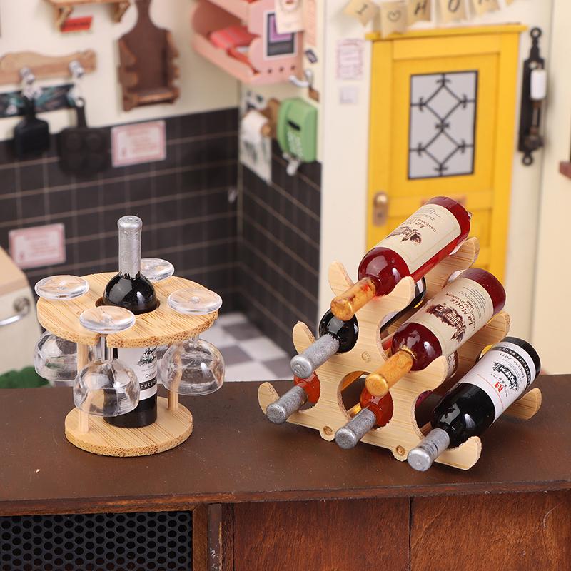 Dollhouse Miniature Simulation Mini Red Wine Glass Rack Goblet Set Model Home Furniture Decor Toy Doll House Accessories