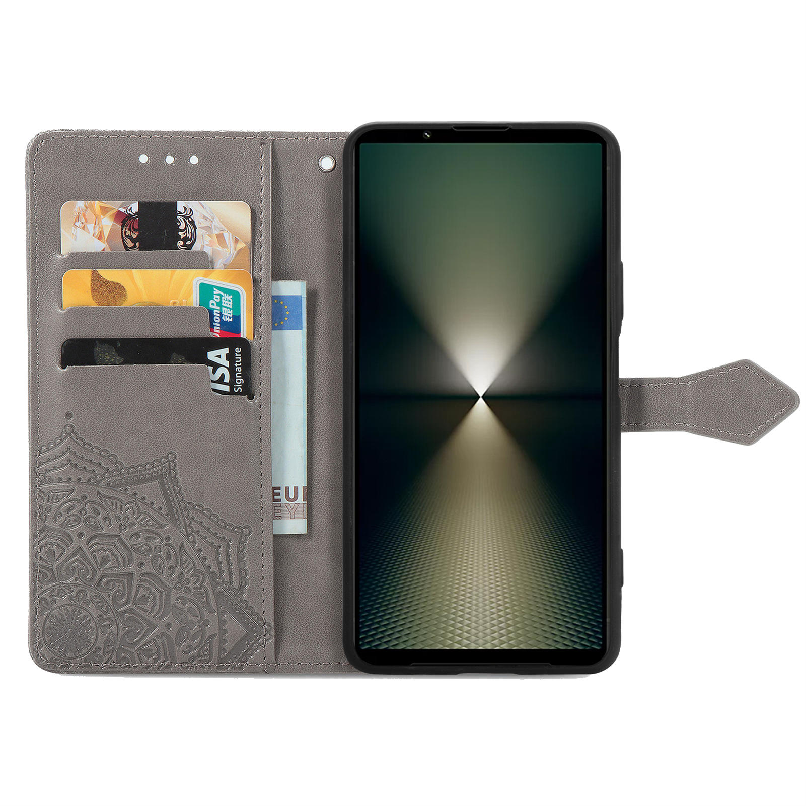 

For Sony Xperia 1 VI Case Leather Wallet Phone Cover Mandala Flower Embossment Black