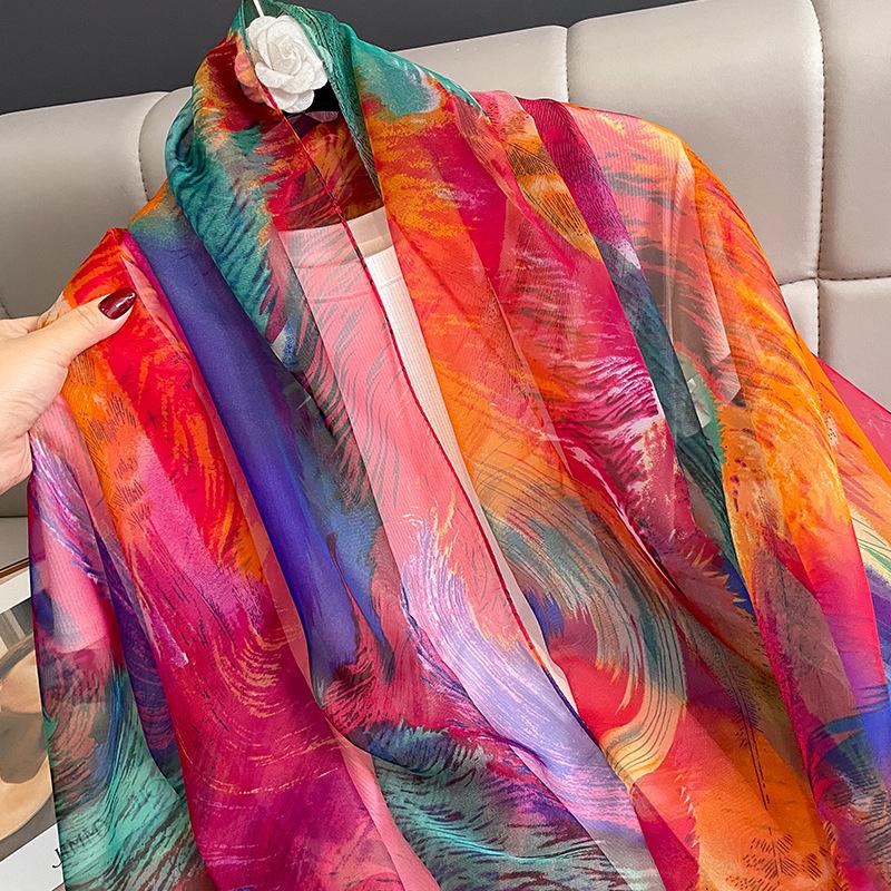 Seidenschal Mode Halsdruck Foulard Weiblich Hijab Damen Weich Warm Pashmina Strandstolen Kopftücher Schal Wickeltuch Echarpe Bandana