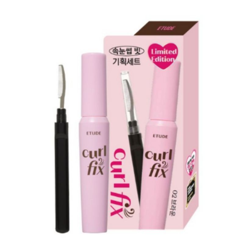 ETUDE Curl Fix Mascara 8g + Lash Comb Set – Long-Lasting Curling, Smudge-Proof Volume & Definition