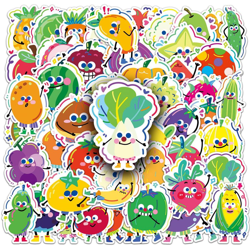 50 Fruit and Vegetable Graffiti Stickers Cartoon Cute Emoticon Pack Guka Decorative Skateboard Suitcase Hand Account Stickers