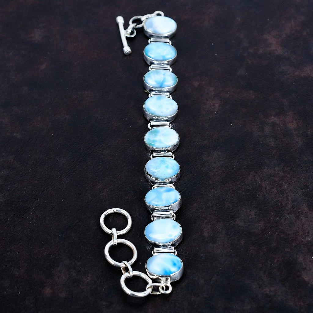 Larimar Bracelet Gemstone Bracelet Elegant Jewelry 925 Sterling Silver Bracelet Adjustable Chain Bracelet Handmade Bracelet Engagement Gifts