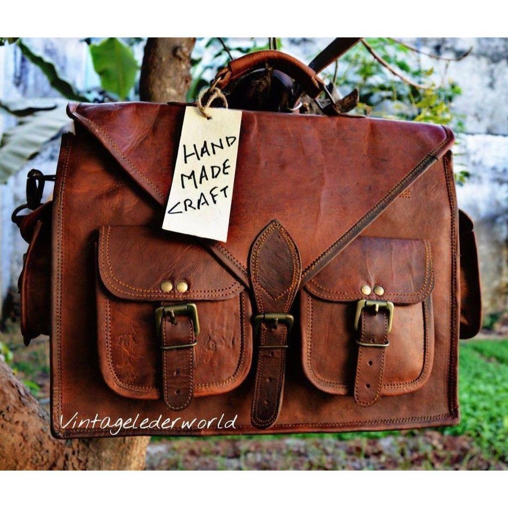 Vintage Braune Schultertasche Laptop Neue Große Herren-Kuriertasche Aus Echtem Braunem Leder Schulter-Laptop Aktentasche Herren Leder